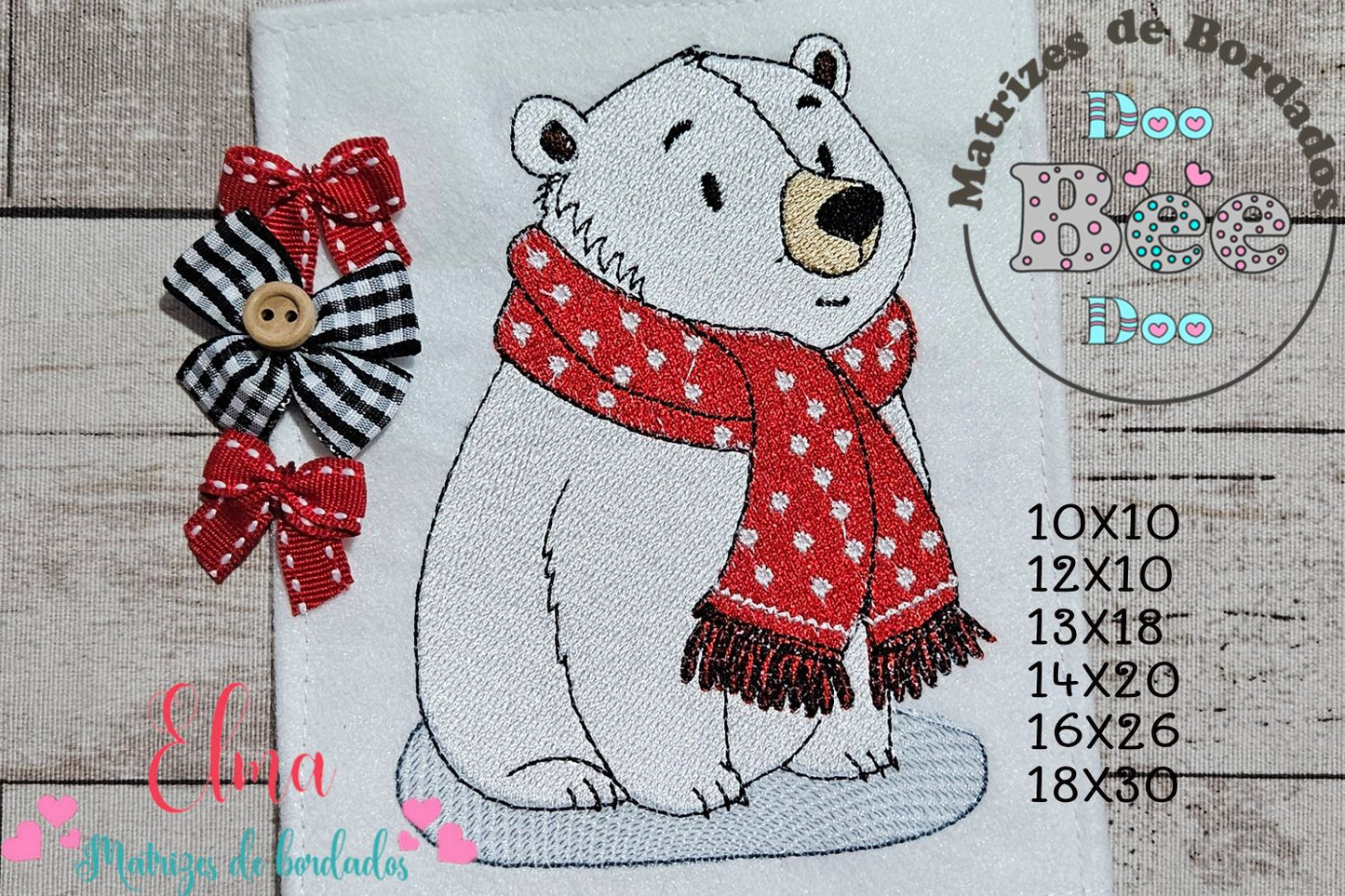 Matriz de Bordado Urso com Cachecol – Ponto Cheio