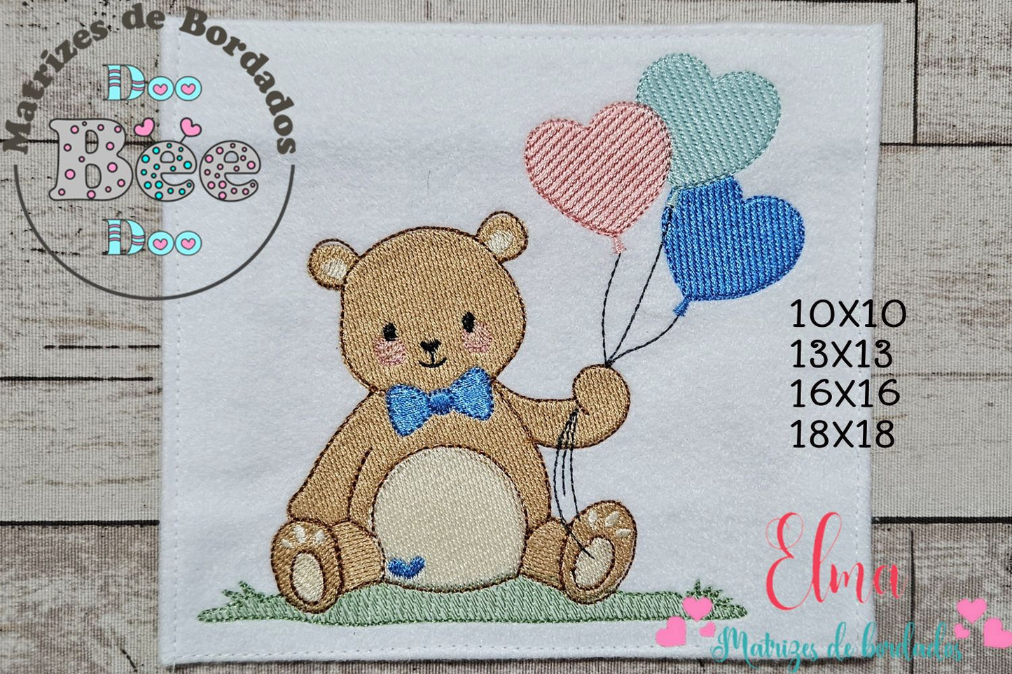 Matriz de Bordado Ursinho com Balões – Ponto Cheio