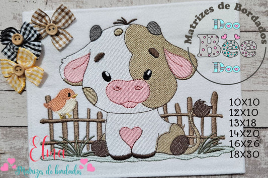 Matriz de Bordado Vaquinha Amorosa na Fazenda – Ponto Cheio