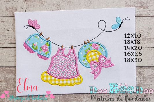 Matriz de Bordado Varal de Vestidinho e Chapéu – Aplique