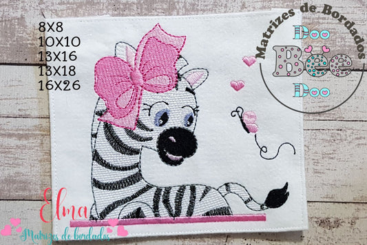 Matriz de Bordado Zebra Carinhosa com Laço – Ponto Rippled