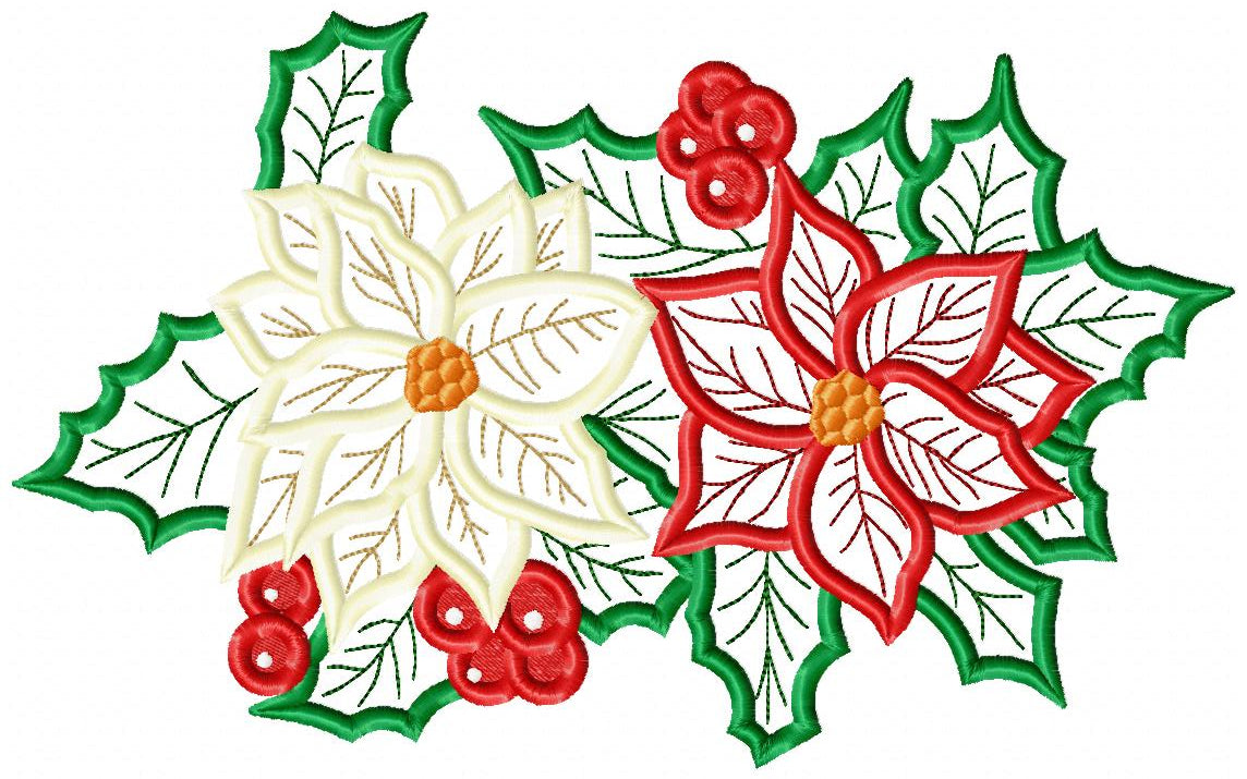 Matriz de Bordado Dupla de Poinsettias Mágicas - Aplique