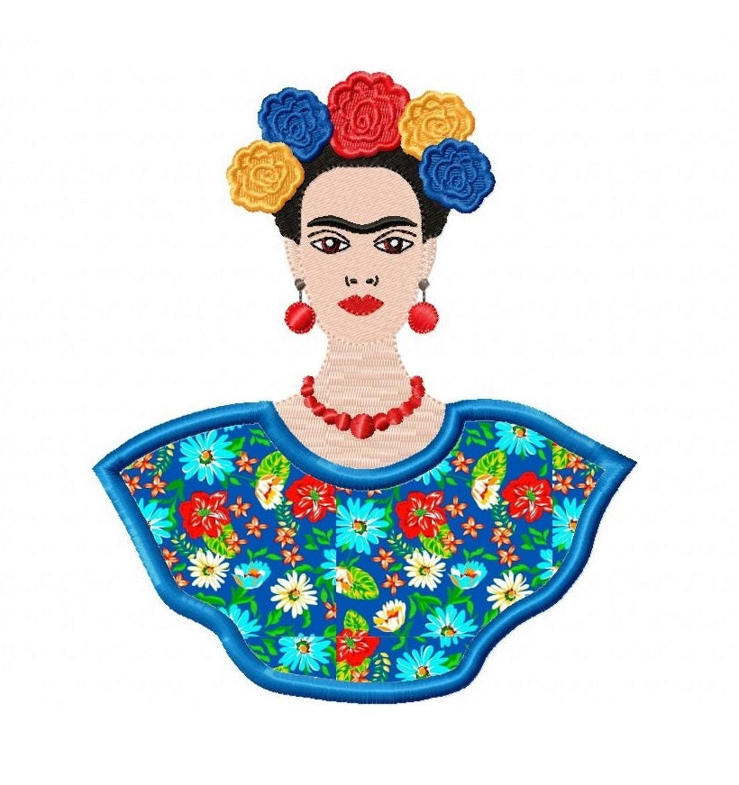Matriz de Bordado Frida Kahlo com Flores – Aplique