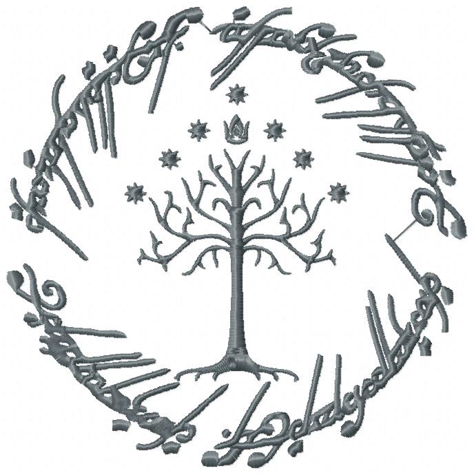 Matriz de Bordado Árvore de Gondor com Anel do Poder – Ponto Satim
