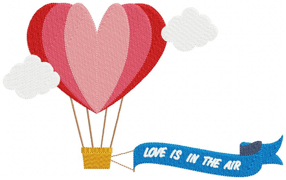 Matriz de Bordado Balão Coração com Faixa “Love is in the Air” – Ponto Cheio