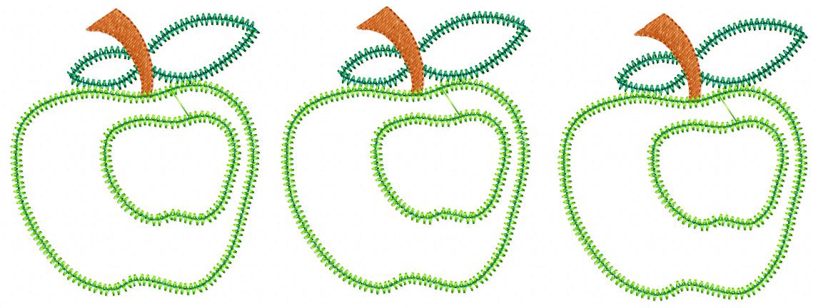 Matriz de Bordado 3 Maçãs Verdes – Aplique em Ponto Zigzag