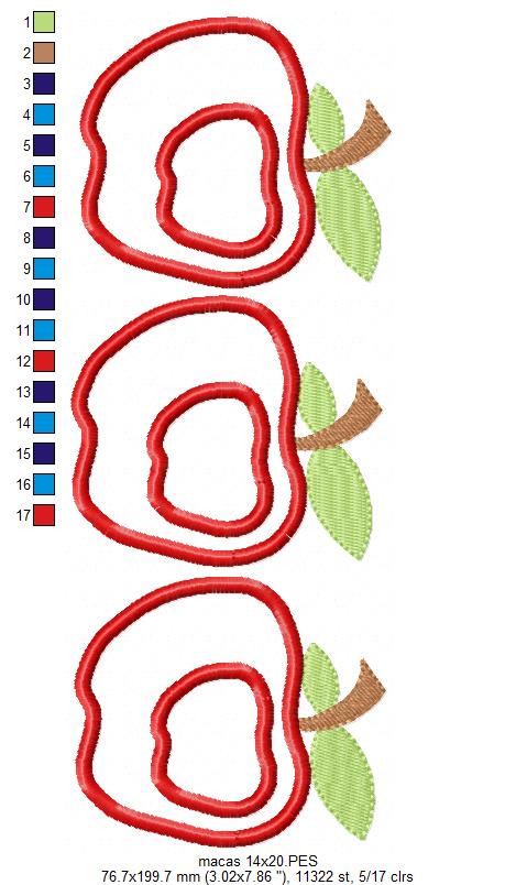 Matriz de Bordado Maçãs Vermelhas – Aplique Perfeito para Panos