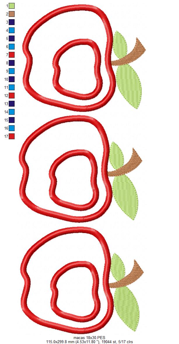 Matriz de Bordado Maçãs Vermelhas – Aplique Perfeito para Panos