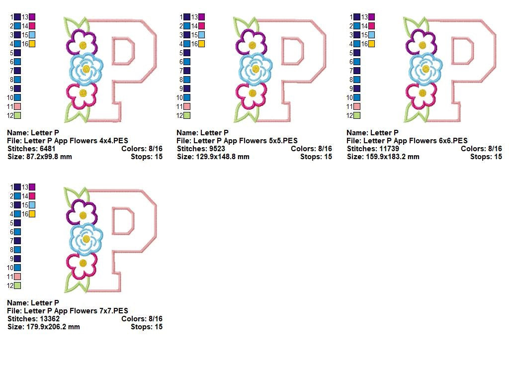 Matriz de Bordado Alfabeto Floral Letra P – Aplique