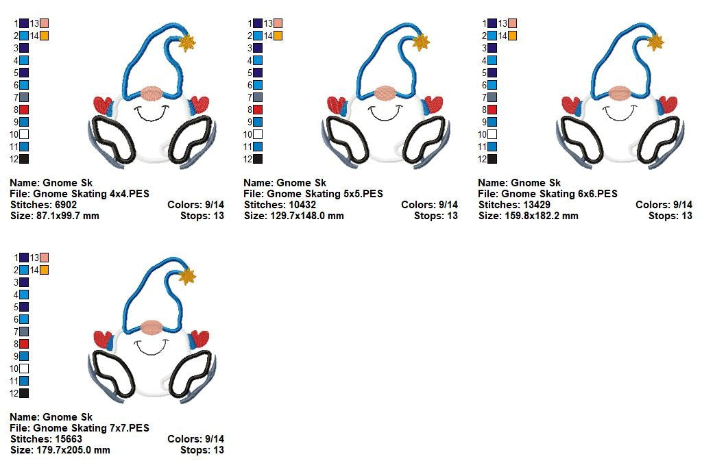Matriz de Bordado Gnomo de Inverno com Patins – Aplique