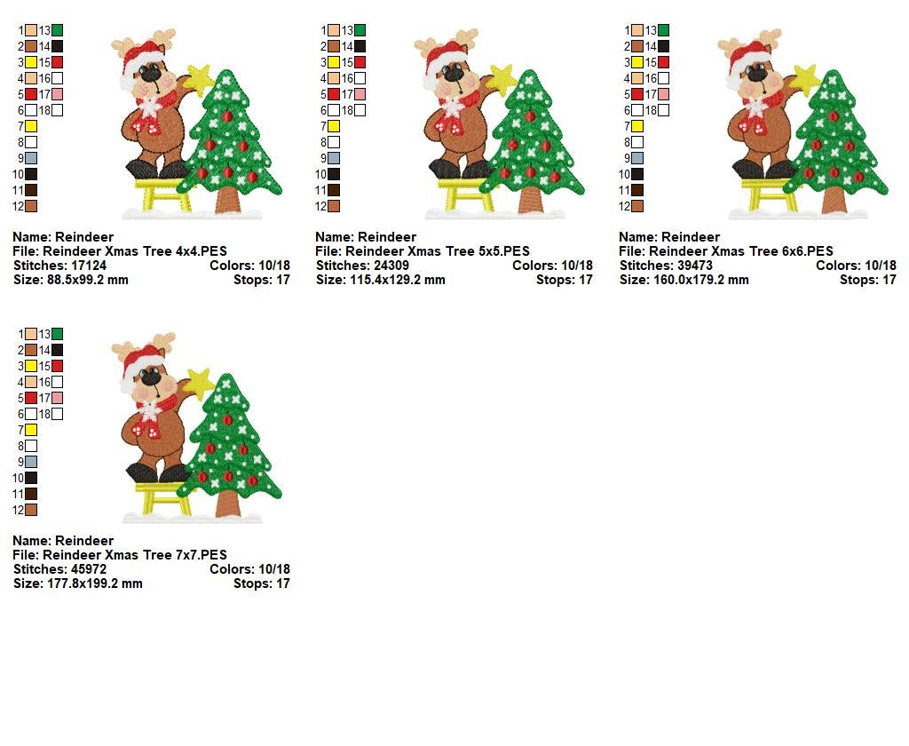 Matriz de Bordado Rena de Natal com Árvore – Ponto Cheio