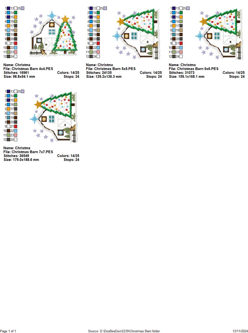 Matriz de Bordado Celeiro Mágico de Natal - Aplique