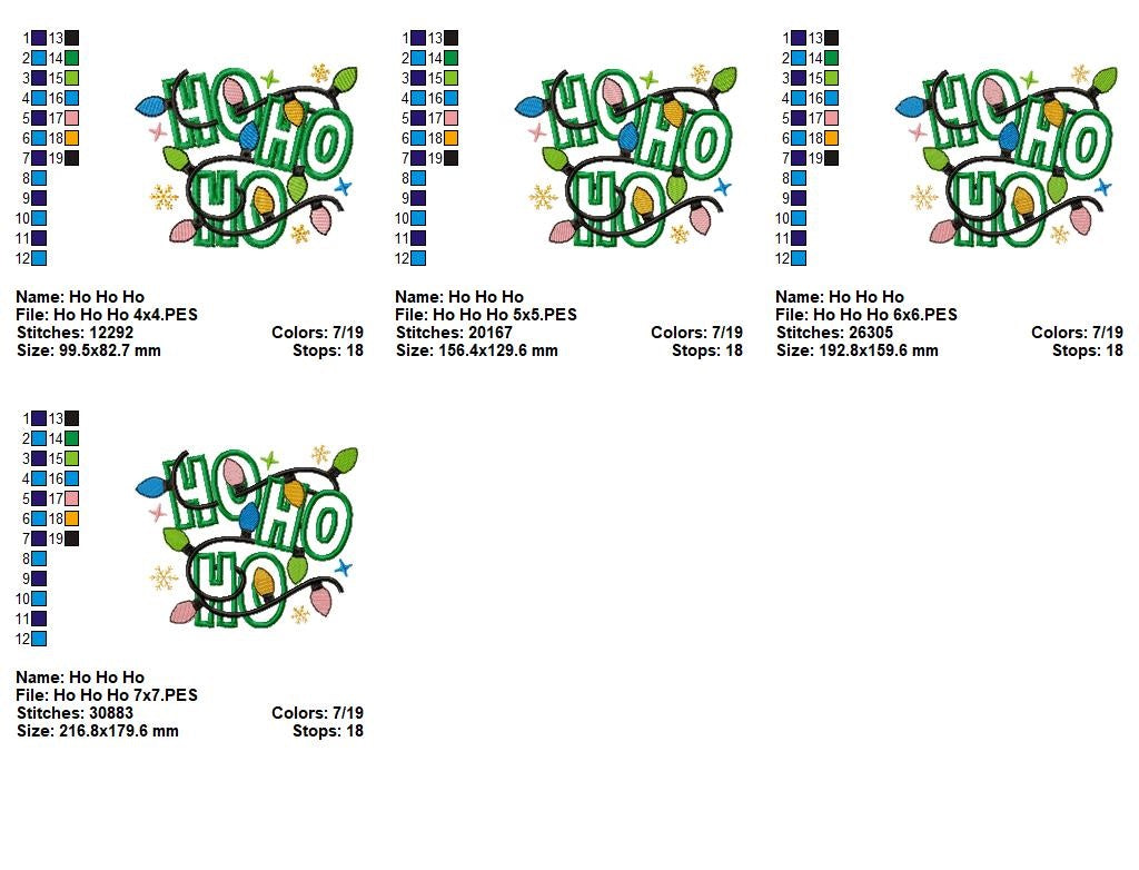 Matriz de Bordado Ho Ho Ho Iluminado - Aplique