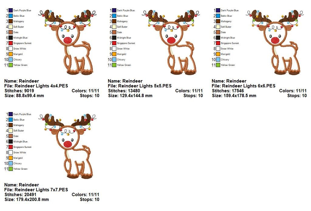 Matriz de Bordado Rena de Natal com Luzinhas – Aplique