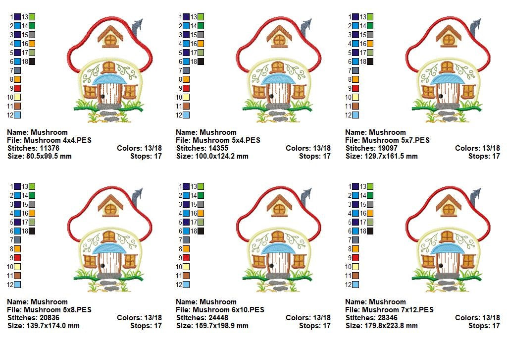 Matriz de Bordado Casinha do Bosque em Cogumelo – Aplique