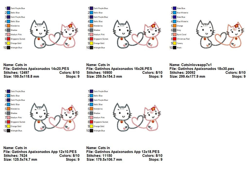 Matriz de Bordado Gatinhos com Amor – Aplique Romântico