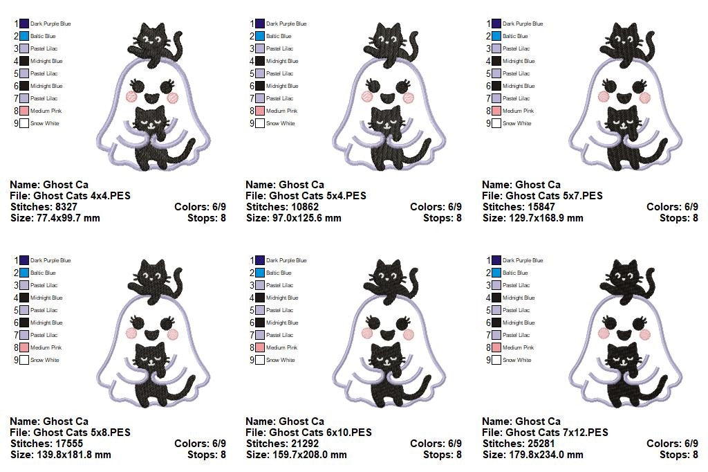 Matriz de Bordado Fantasminha com Gatinhos – Aplique