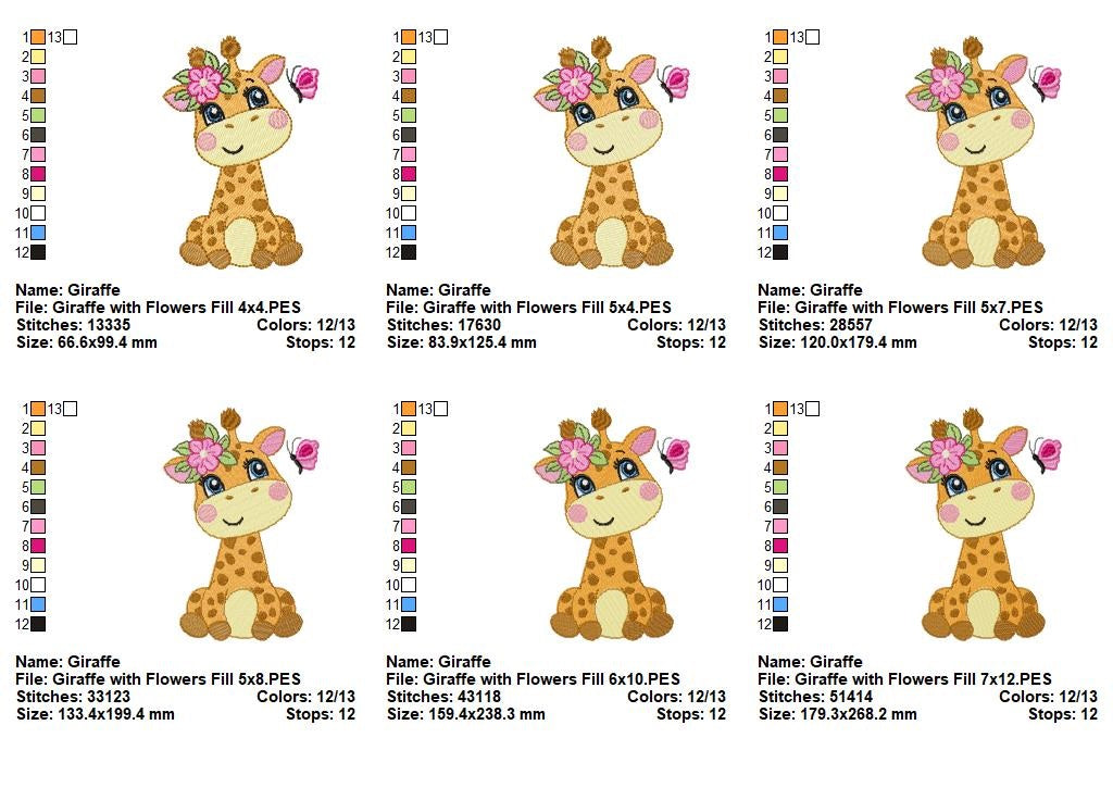Matriz de Bordado Girafinha com Laço Floral e Borboleta – Ponto Cheio