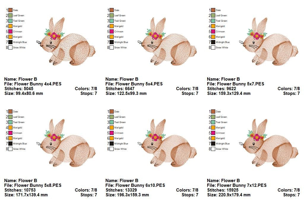 Matriz de Bordado Coelho Fofo com Tiara de Flores – Ponto Rippled