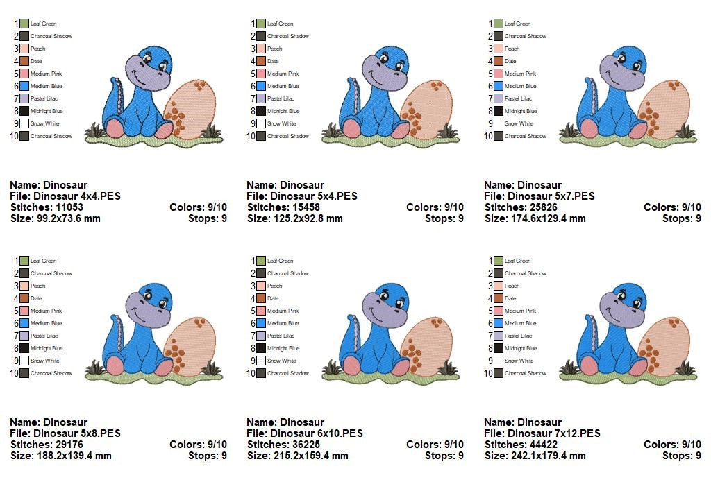 Matriz de Bordado Dinossaurinho Fofo com Ovo – Ponto Cheio