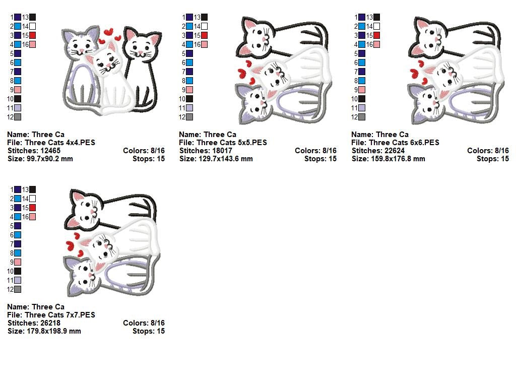 Matriz de Bordado Família de Gatinhos com Amor – Aplique