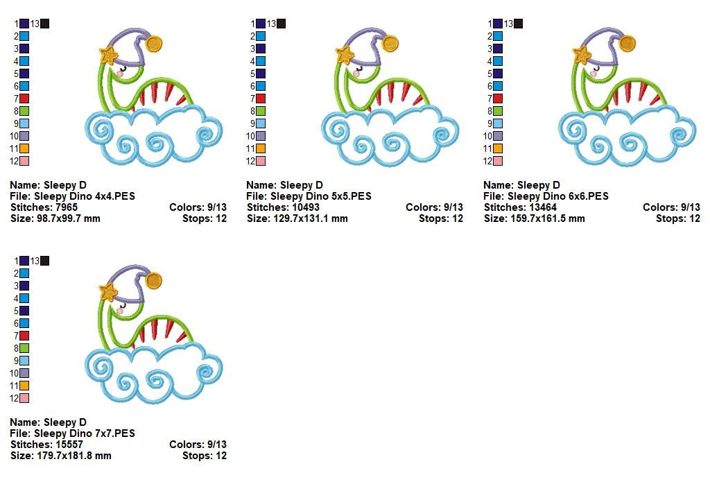 Matriz de Bordado Dinossauro Dorminhoco nas Nuvens – Aplique