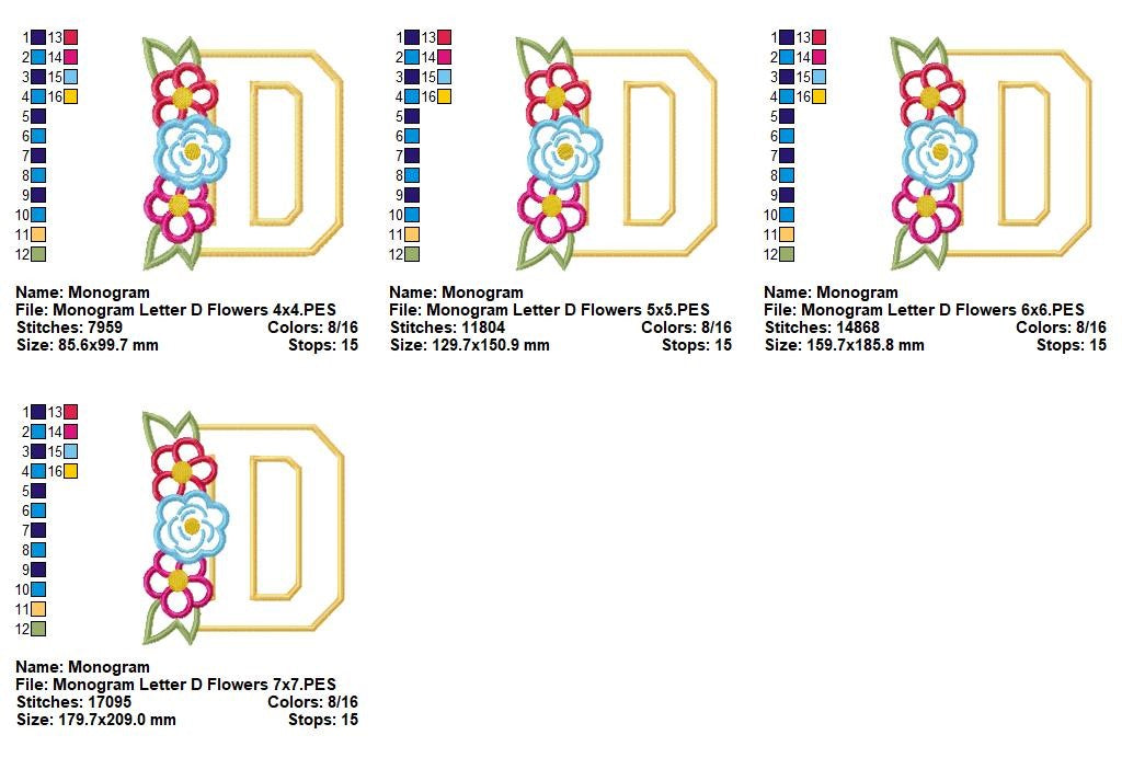 Matriz de Bordado D de Doçura com Flores - Aplique