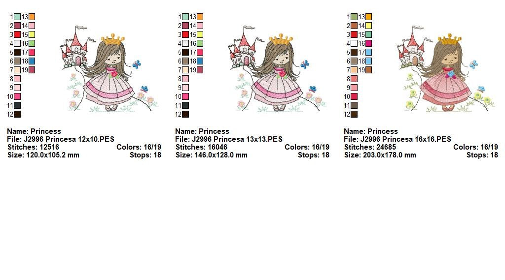 Matriz de Bordado Princesa com Castelo - Ponto Rippled