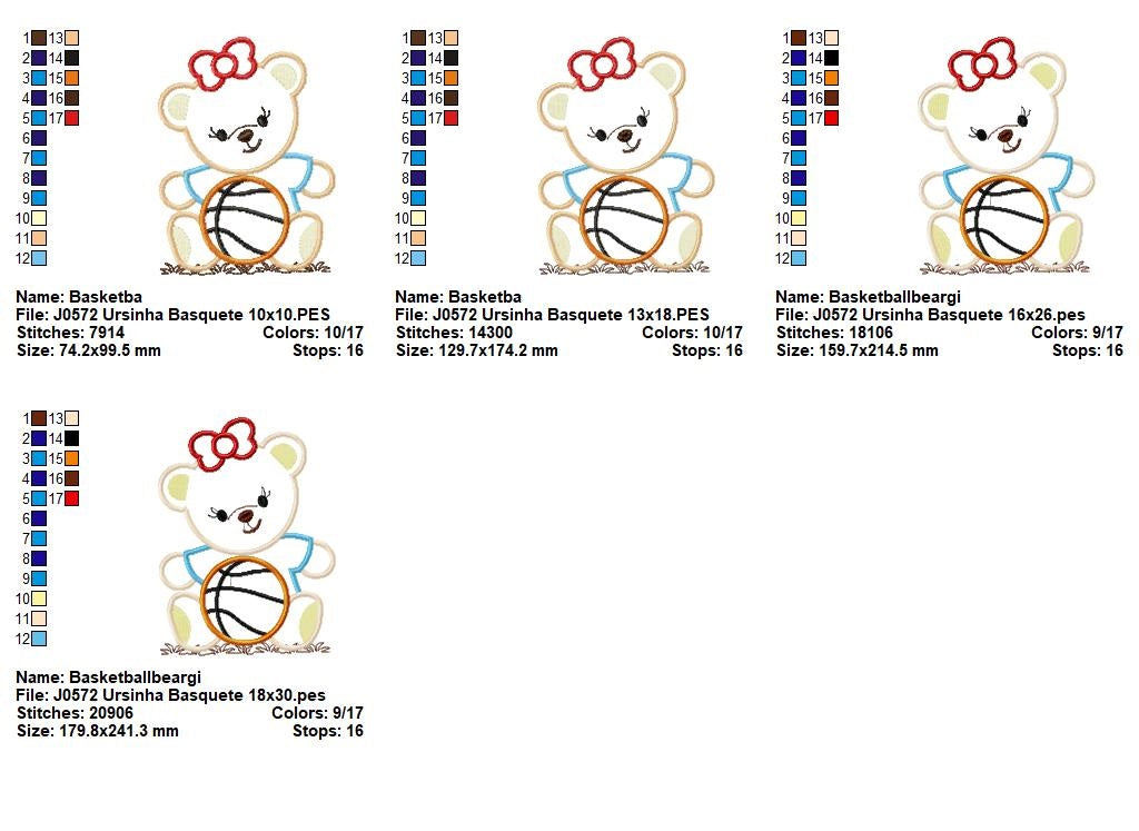 Matriz de Bordado Ursinha Fofa com Bola de Basquete – Aplique
