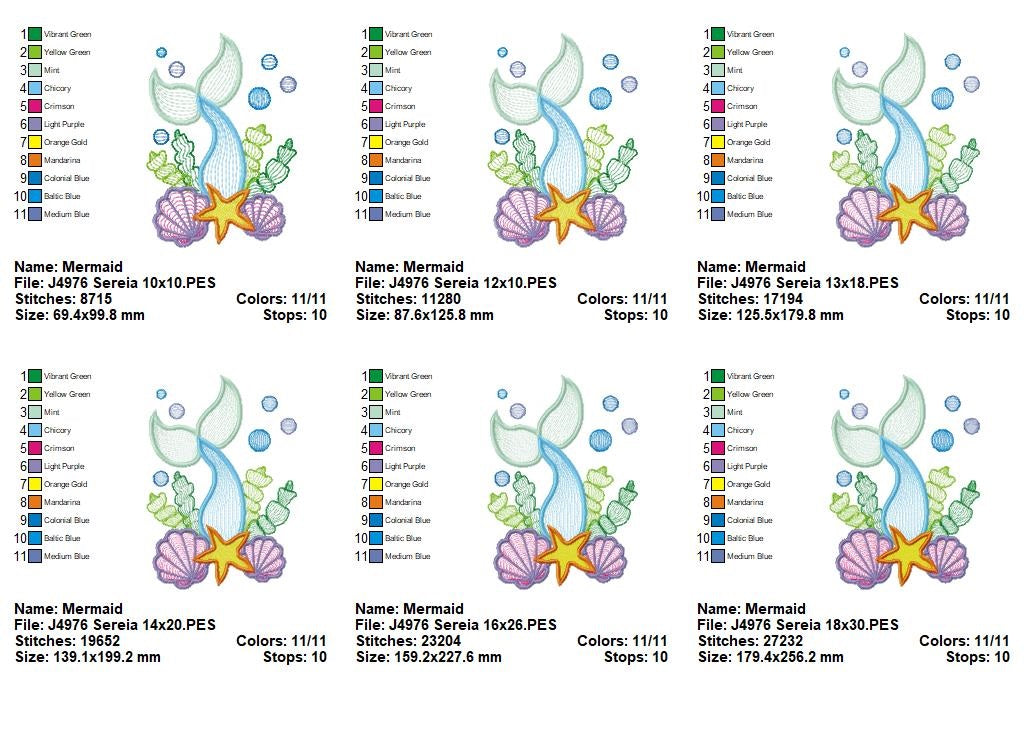 Matriz de Bordado Fundo do Mar Encantado com Sereia – Ponto Rippled