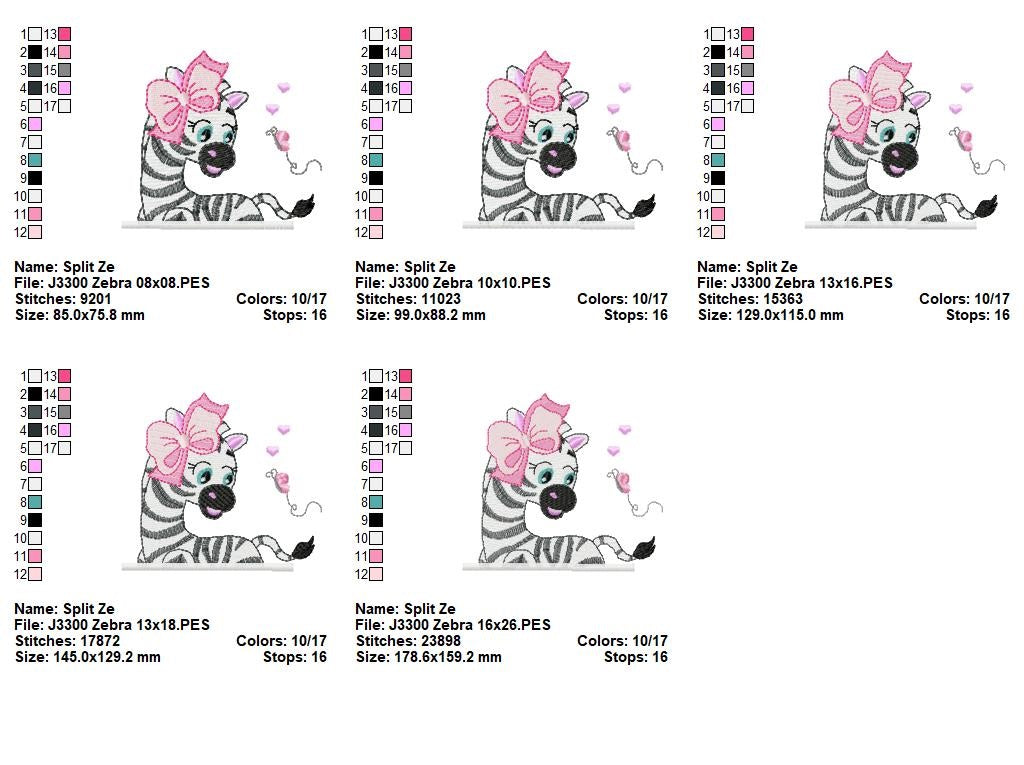 Matriz de Bordado Zebra Carinhosa com Laço – Ponto Rippled