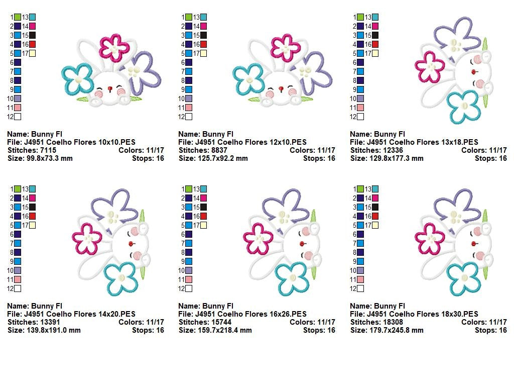 Matriz de Bordado Rosto de Coelho com Florzinhas – Aplique