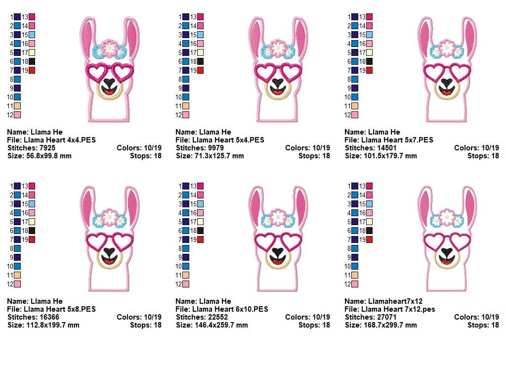 Matriz de Bordado Lhama Estilosa com Óculos Coração – Aplique