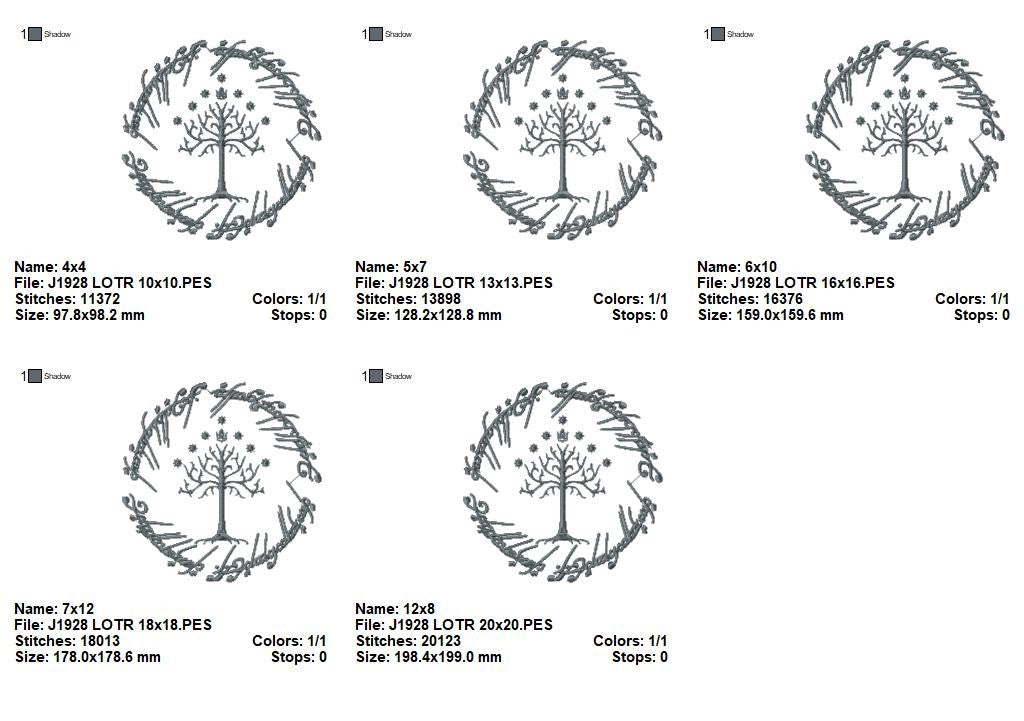 Matriz de Bordado Árvore de Gondor com Anel do Poder – Ponto Satim