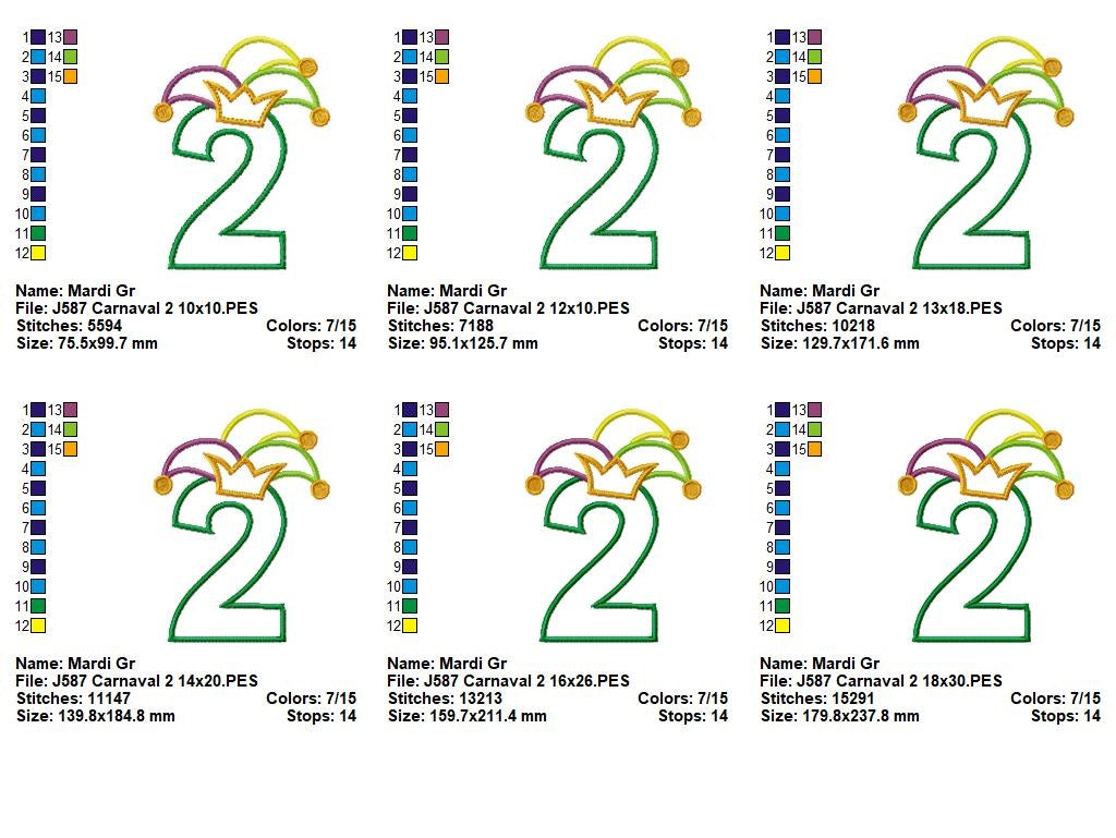 Matriz de Bordado Carnaval Número 2 com Chapéu Divertido