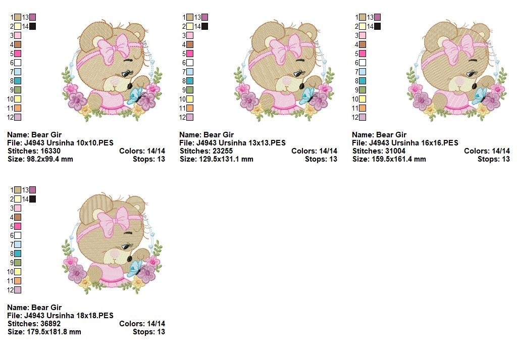 Matriz de Bordado Ursinha com Borboleta – Ponto Cheio