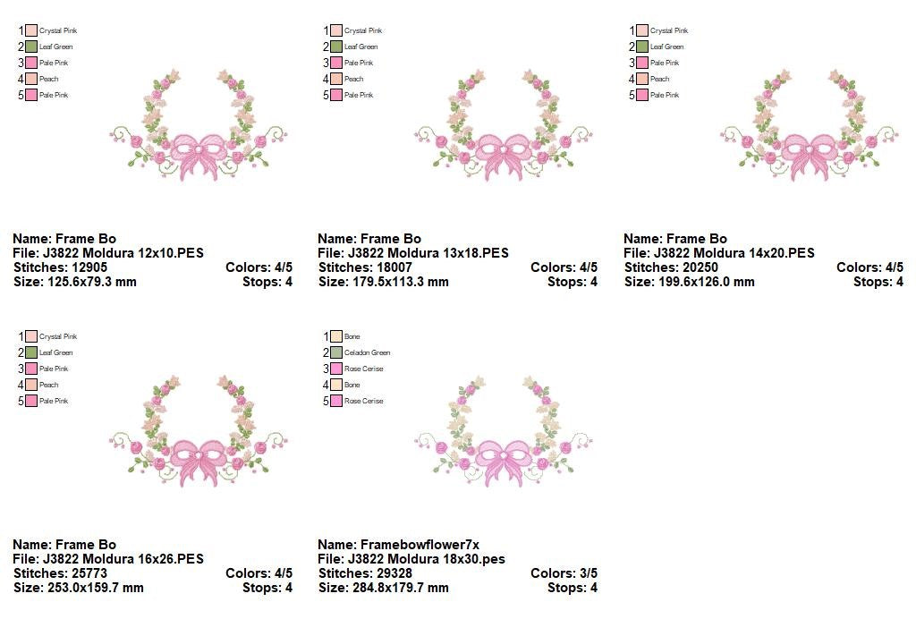 Matriz de Bordado Moldura Floral com Laço – Ponto Satim