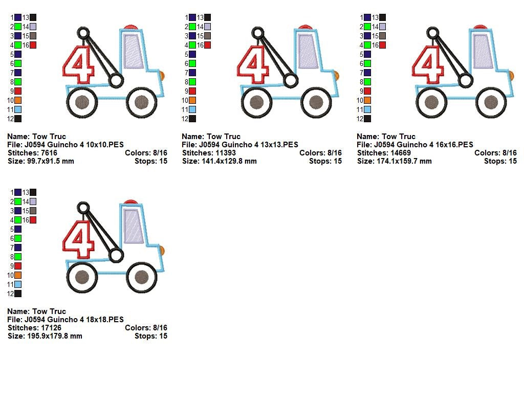 Matriz de Bordado Caminhão de Reboque com Número 4 – Aplique