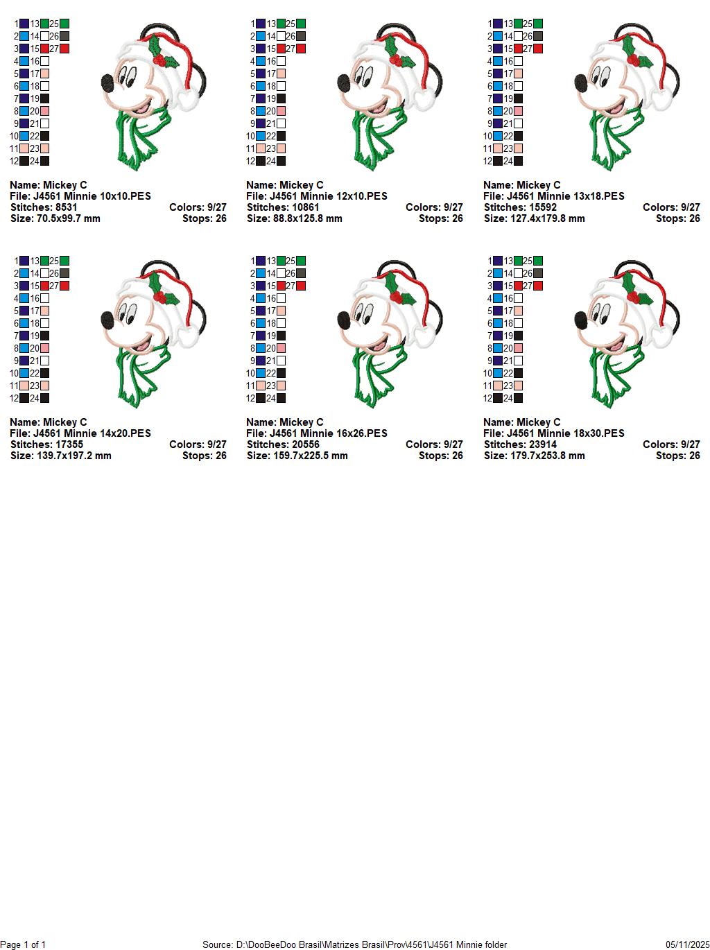 Matriz de Bordado Mickey Natalino – Aplique
