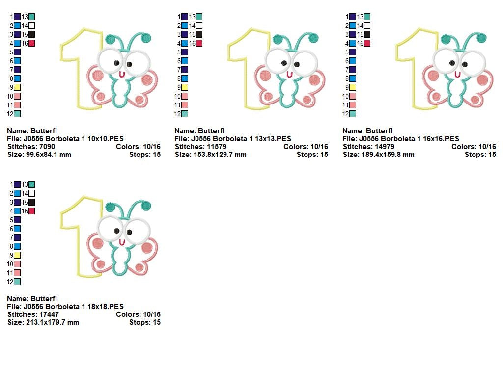 Matriz de Bordado Borboleta Baby com Número 1 – Aplique