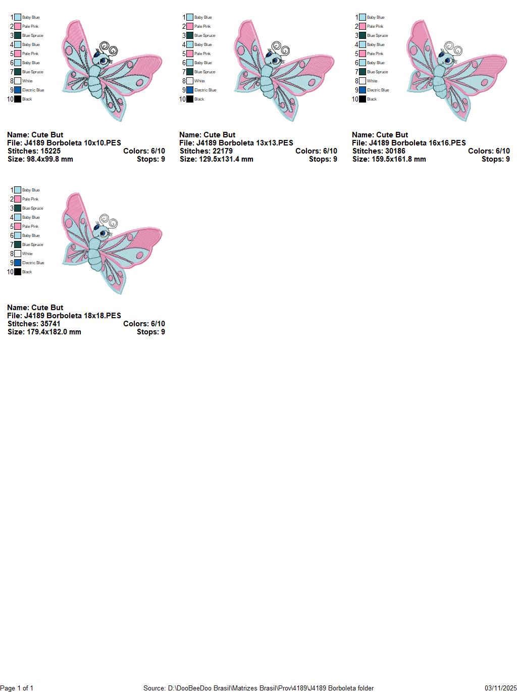 Matriz de Bordado Borboleta Fofa – Ponto Cheio