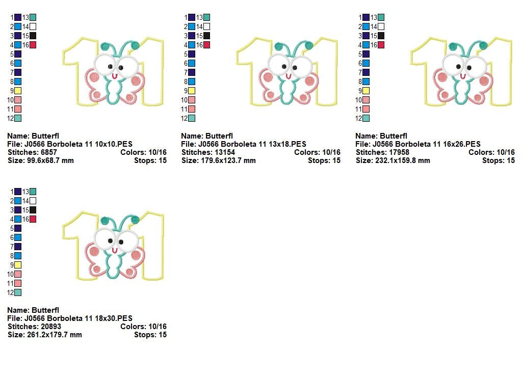 Matriz de Bordado Número 11 com Borboletinha Fofa – Aplique