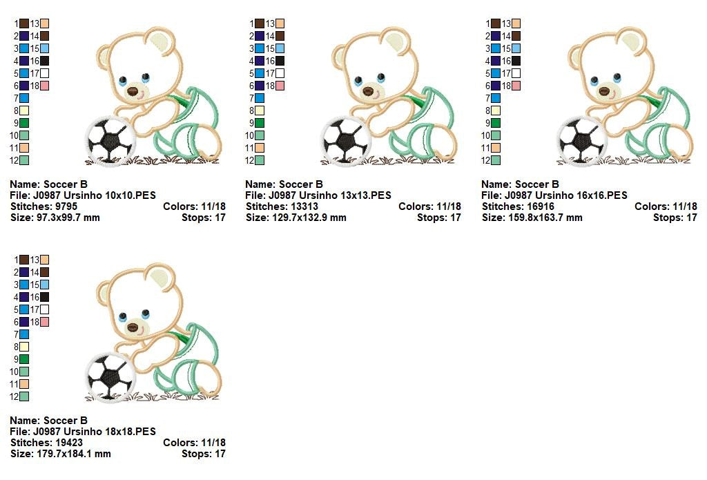 Matriz de Bordado Ursinho com Bola de Futebol – Aplique