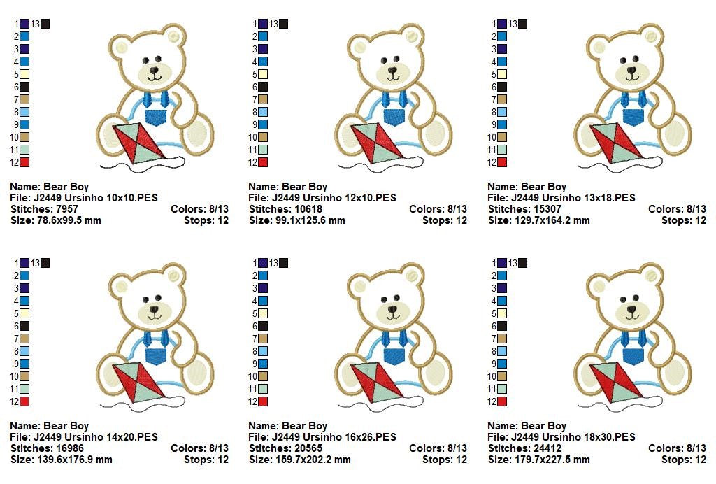 Matriz de Bordado Ursinho com Pipa – Aplique