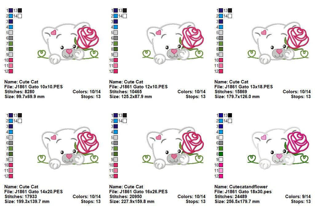 Matriz de Bordado Gatinho com Rosa – Aplique