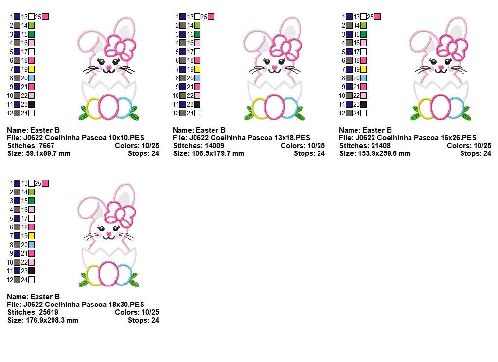 Matriz de Bordado Coelhinha na Casca com Ovinhos – Aplique