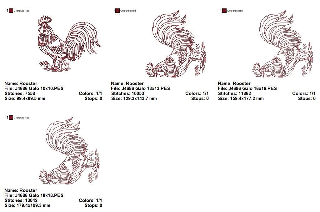 Matriz de Bordado Galo Rústico – Redwork