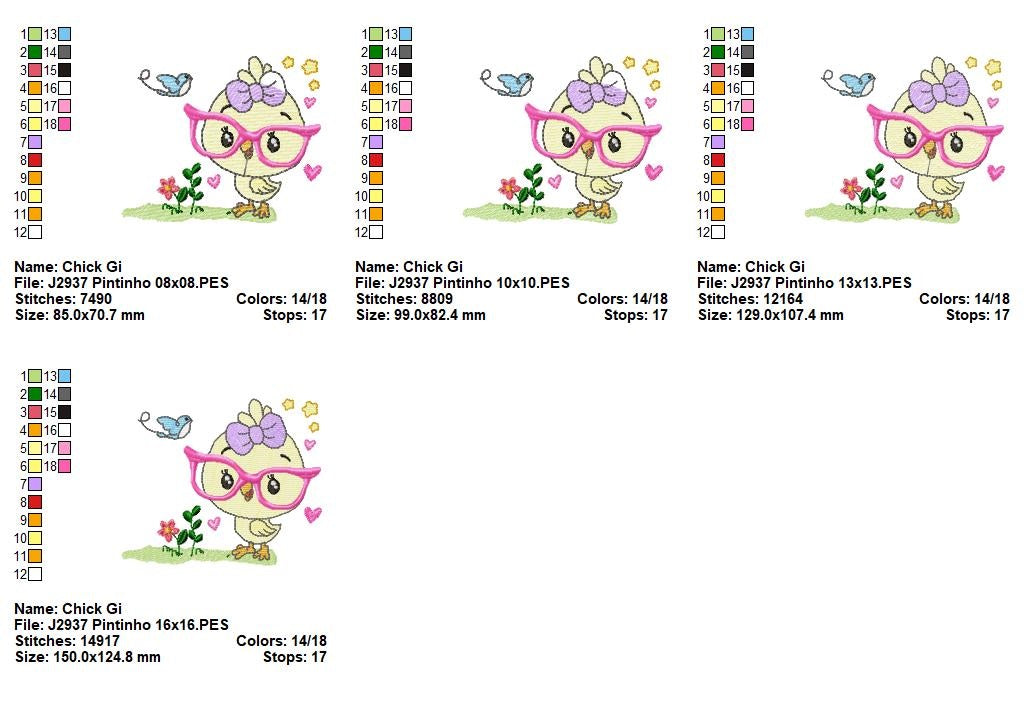 Matriz de Bordado Pintinho com Óculos Rosa e Lacinho – Rippled