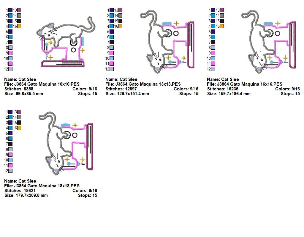 Matriz de Bordado Gatinho Dorminhoco na Máquina de Costura – Aplique