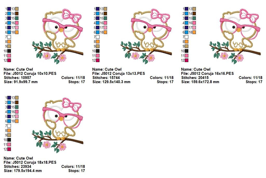 Matriz de Bordado Corujinha com Óculos – Aplique